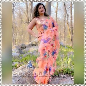 New orange ready to wear 1 minute prestitched saree